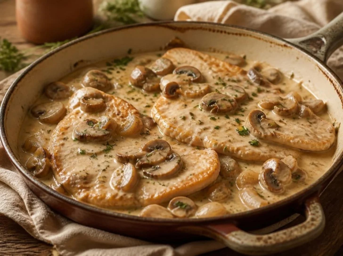 Escalopes de dinde à la crème et aux champignons