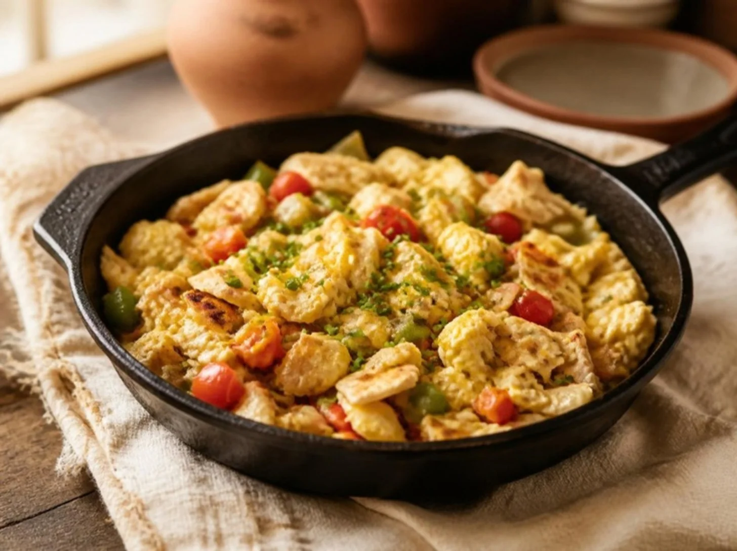 Matzo brei aux poivrons et aux oignons