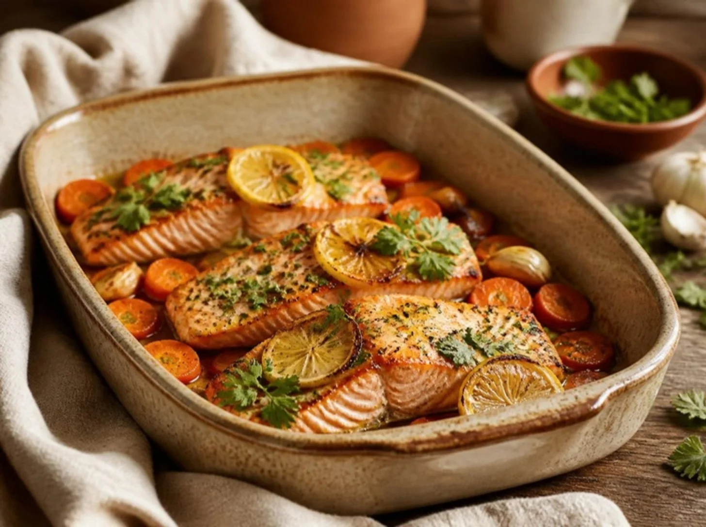 Saumon aux carottes, citron et coriandre