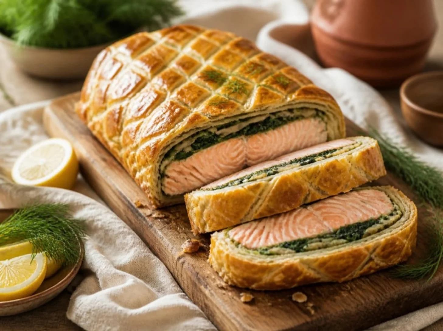 Saumon en croûte feuilletée aux épinards