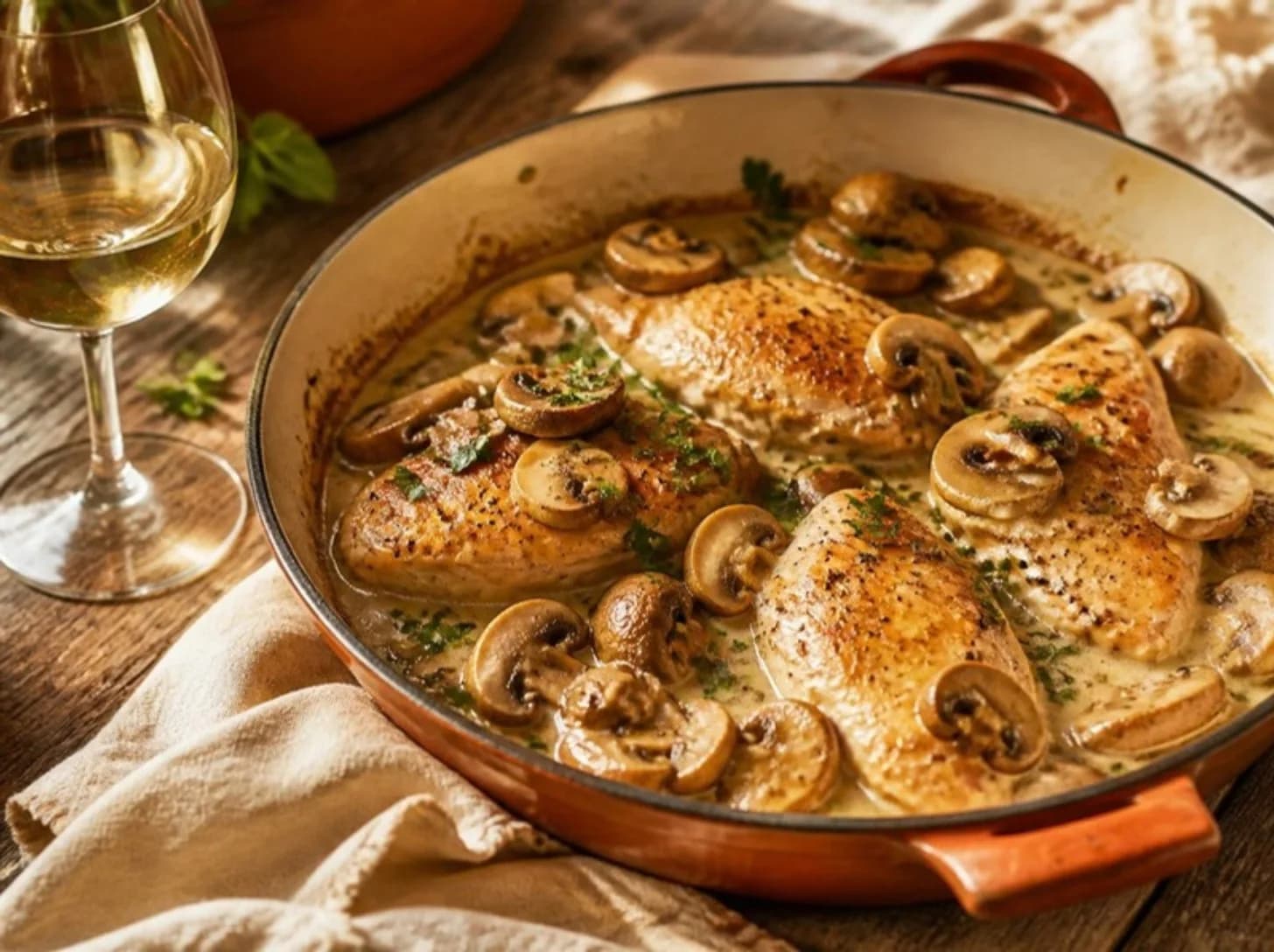 Sauté de poulet aux champignons et au vin blanc